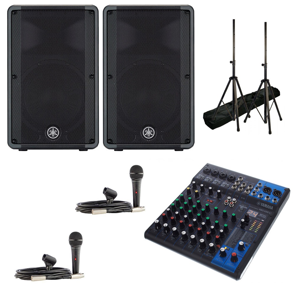 Yamaha Dbr12 Speakers 1000 Watts With Mg10xu Mixer Effects Pa Package System Stands Microphones Bashs Music